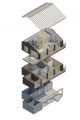 Haus ohne Heizung Isometrie Logo Atelier Freienstein
